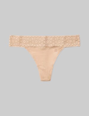 Women's Cool Cotton Thong, Lace Waist