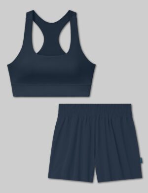Low Impact Racerback Sports Bra & Luxe Traveler Woven Short Set